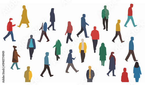 People crowd walking together urban population vector illustration