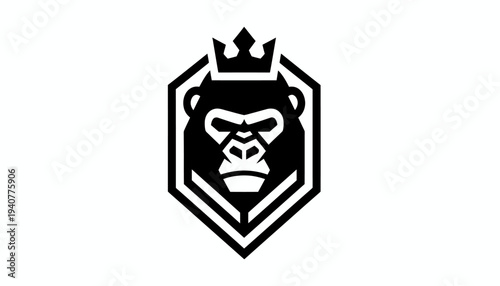 Black Gorilla Logo Design with Crown.