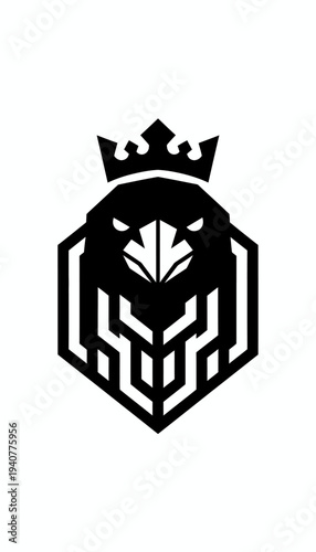 Black Lion Logo Design with Crown.