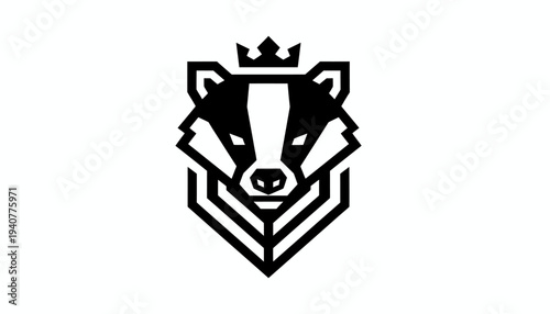 Geometric Badger Logo Design with Crown.