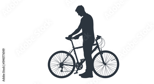 Vector silhouette of man standing with bicycle
