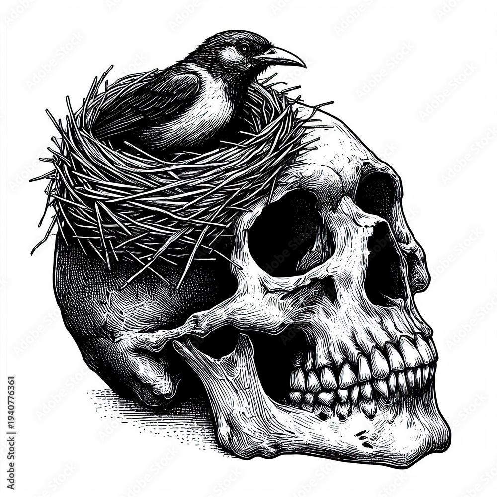 Fototapeta premium Human Skull with Bird Nest