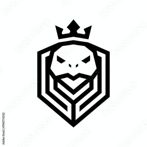 Black Crowned Skull Logo Design Element.