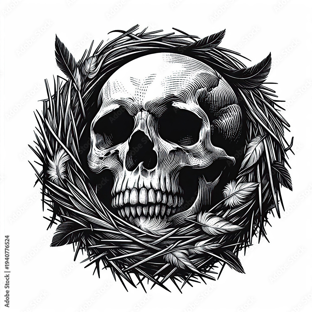 Fototapeta premium Human Skull with Bird Nest