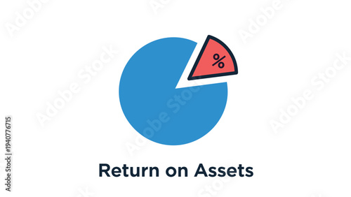 Return on assets pie chart with percentage slice in blue and red