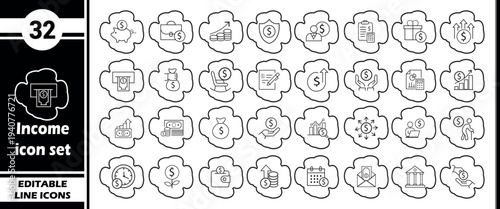 Income Icon Set: Finance, Money, Savings, Investment, Business Growth and Financial Management Icons with Clover Shape