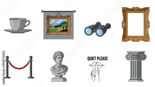 Museum icons set: art, history, and culture in flat design