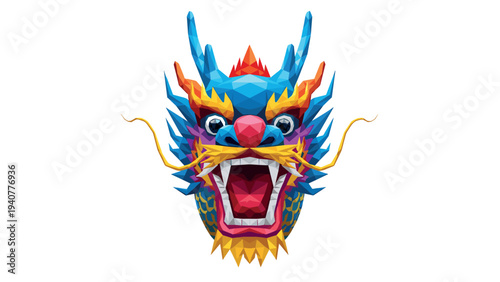 Colorful geometric dragon head art with low poly design vibrant features