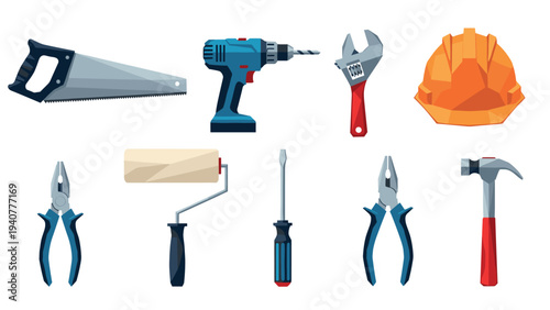 Construction and hand tools set for diy and repair projects