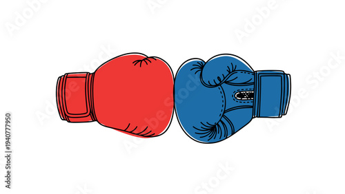 Red and blue boxing gloves facing off: sports competition illustration
