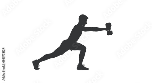 Black silhouette of a man exercising with dumbbell