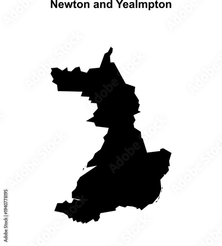 Newton and Yealmpton (England) blank outline map