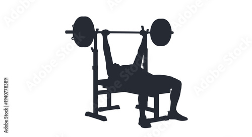 Vector silhouette of man lifting weights on bench press