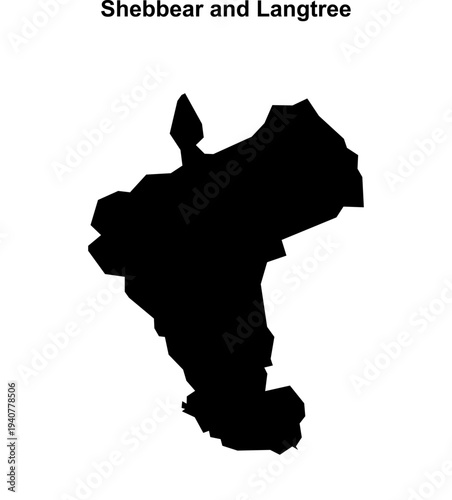 Shebbear and Langtree (England) blank outline map