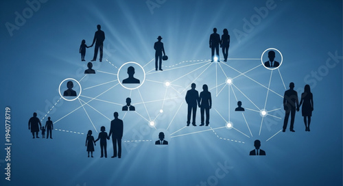 Global Network Connecting Diverse People Silhouettes.