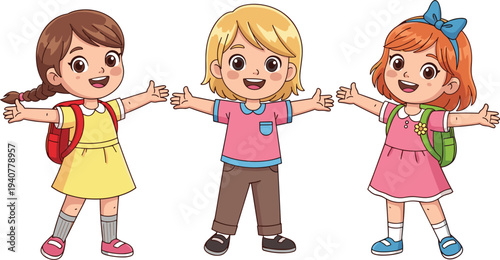 Set of diverse cute children and adult characters, collection of happy school kids and professional figures in various casual and career outfits cartoon vector illustration