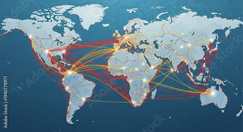Global Shipping Routes Illustrated on World Map.
