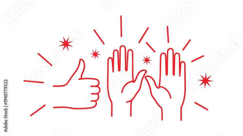 Vector simple linear illustration, hands and gestures, hand drawn illustration, poster, logo, print design template, business cooperation and teamwork concept