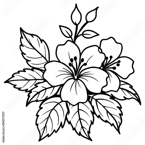 Vintage black and white floral vector illustration featuring a seamless nature pattern with lily petals and leaf elements for elegant spring wallpaper design