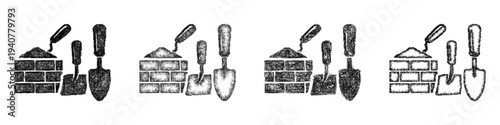 Sketch masonry tools icon design set