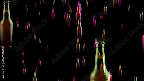 Wallpaper Mural Neon Beer Bottles Floating On Black Background For Party Nightlife And Celebration Visual Torontodigital.ca