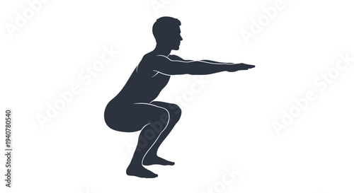 Vector silhouette of a man doing squat exercise