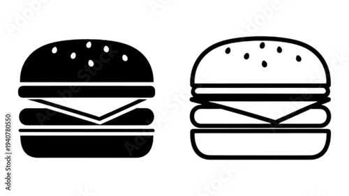 Hamburger icons set. Fast food burger collection, minimalist flat and outline design.