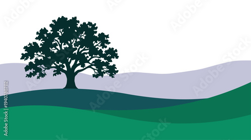 Majestic Oak Tree Silhouette Standing Tall in Nature.