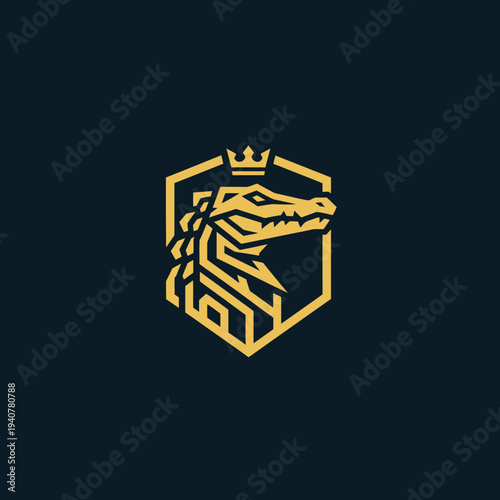 Golden Crocodile Logo Design with Crown.