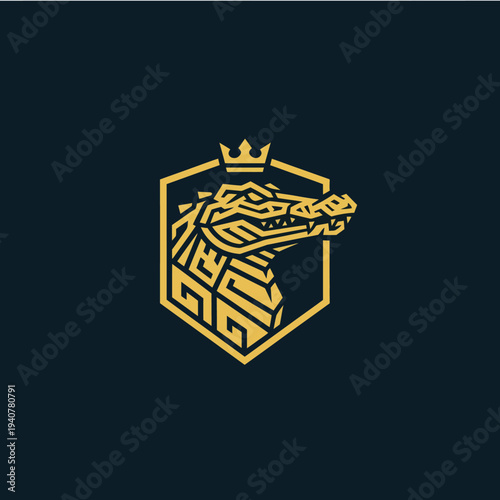 Golden Crocodile Head Logo Design Element.