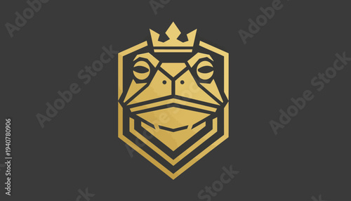 Golden Frog Logo with Crown Emblem Design 1.