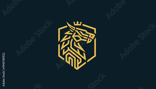 Golden Horse Head Logo Design Element.