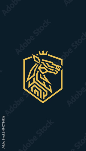 Golden Horse Logo Design on Dark Background.