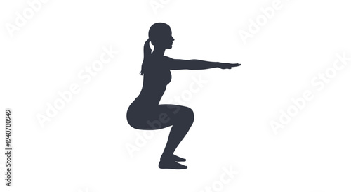Black silhouette of woman doing squat exercise vector