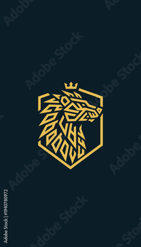 Golden Lion Head Crest Logo Design 2.