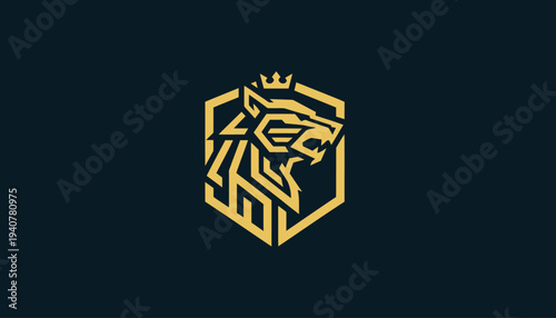 Golden Lion Head Crest Logo Design 5.