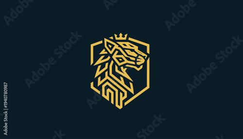 Golden Lion Head Crest Logo Design 7.