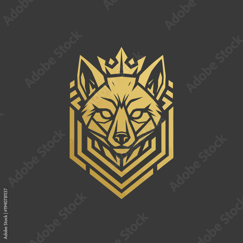 Golden Wolf Head Logo Design Element.