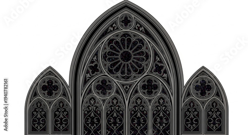 Gothic Rose Window Architectural Detail Black and White.