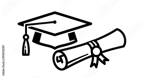 Graduation Cap and Diploma Illustration.