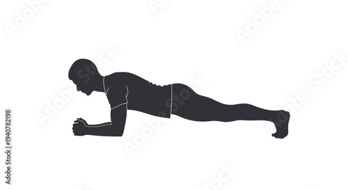 Black silhouette of a man doing a plank exercise vector