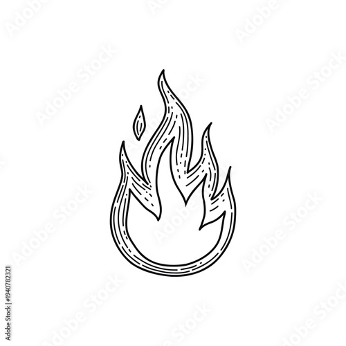 Fire sign. Freehand drawing with hatching. Fire pictogram with several flames. Vector sketch illustration