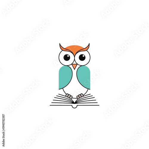 Cartoon Owl Sitting on Open Book.