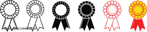 Collection of five distinctive ribbon badges or awards