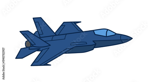 Flat vector icon of a stealth fighter jet aircraft, isolated object, angular stealth aircraft shape