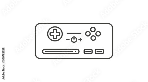 Flat outline vector icon of a generic gaming console, isolated object, clean minimal flat design