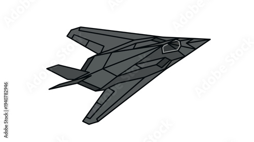 Flat vector icon of a stealth fighter jet aircraft, isolated object, angular stealth aircraft shape