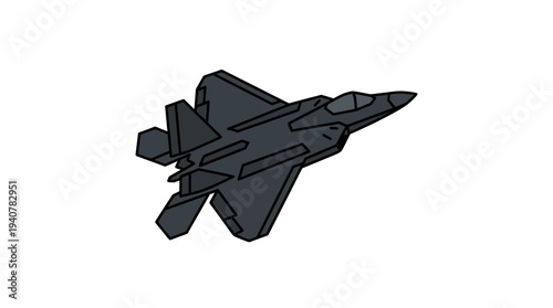 Flat vector icon of a stealth fighter jet aircraft, isolated object, angular stealth aircraft shape