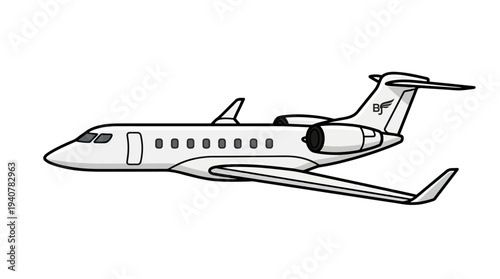 Flat vector icon of a commercial passenger jet airplane, isolated object, modern flat and outline style
