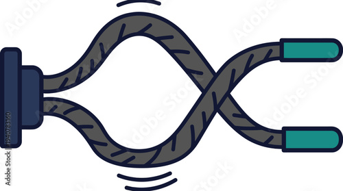 Flat vector icon of battle ropes training equipment, isolated object, minimal flat design with outline style